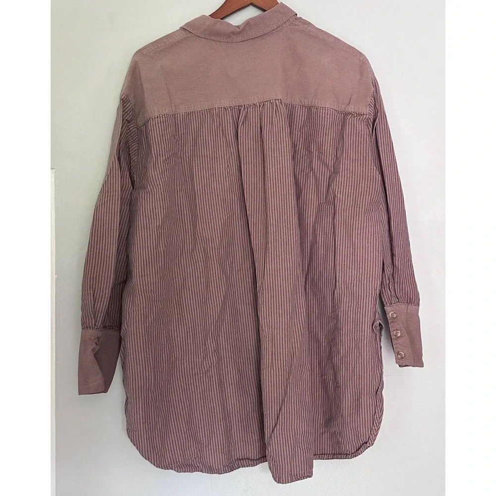 Free People Women Long Sleeve Oversized Button Down Shirt SP Pink Purple Striped
